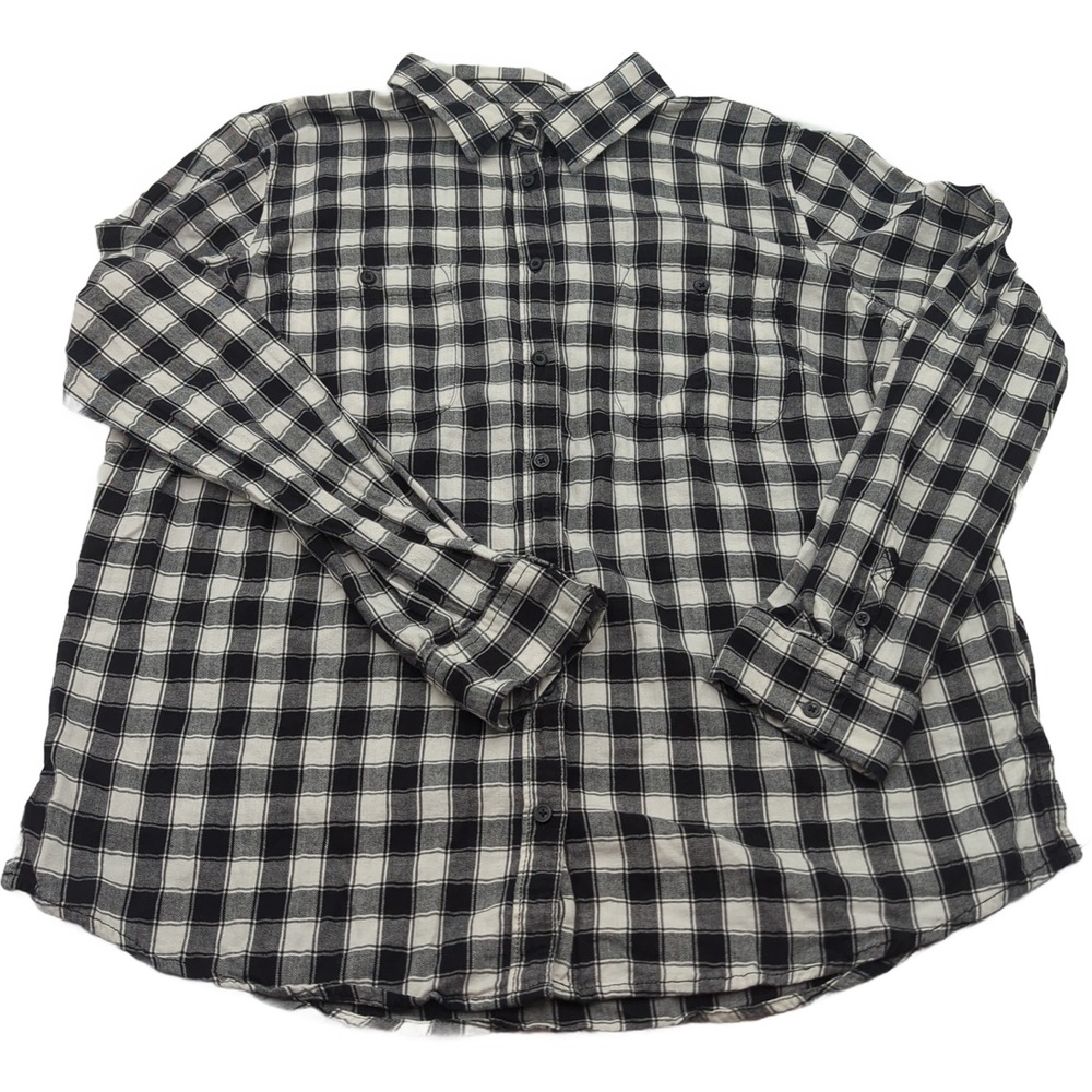 St. Johns Bay Mens XL Black White Buffalo Plaid Flannel Button Down Shirt Cotton